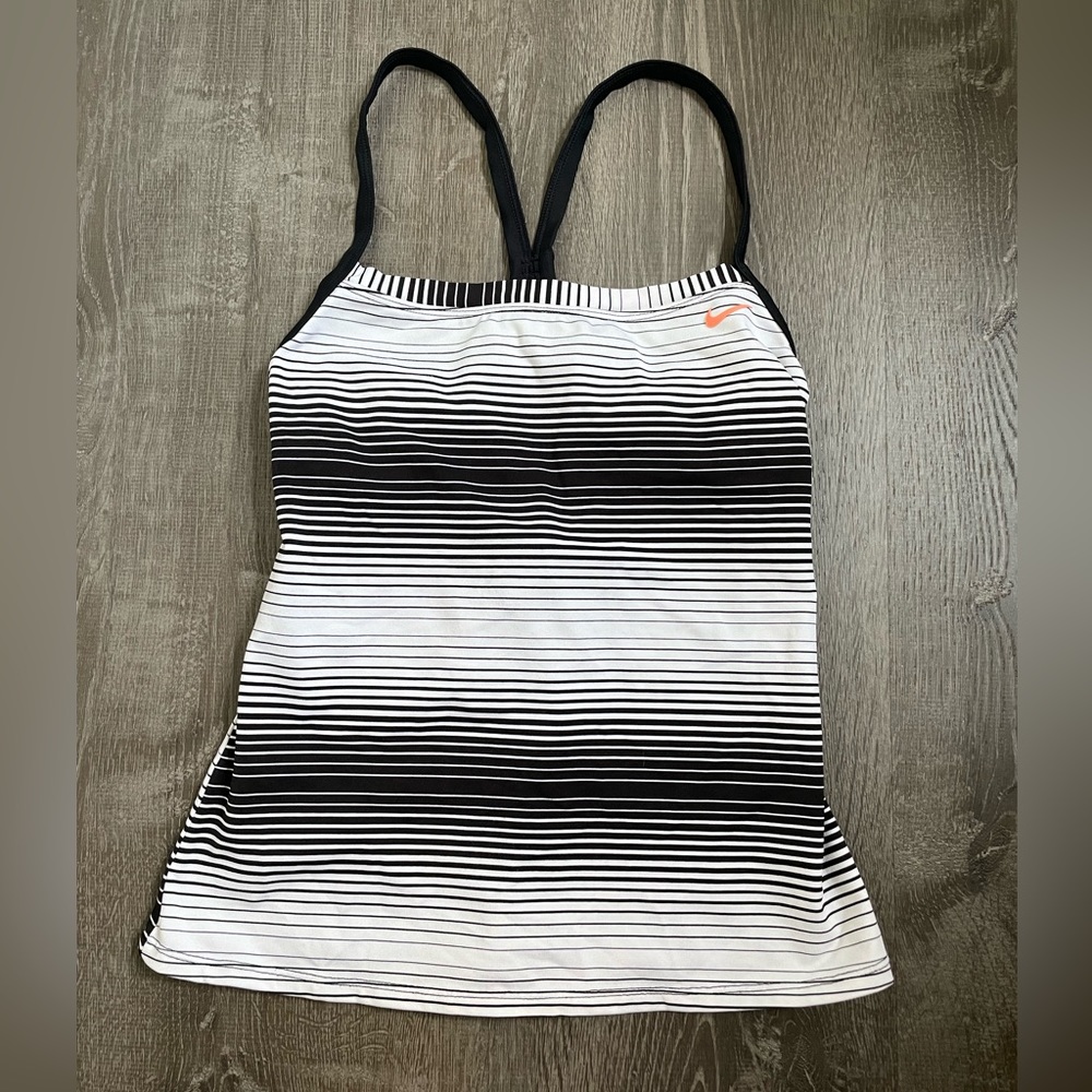 Women’s NIKE black / white striped racer back tankini top - size S